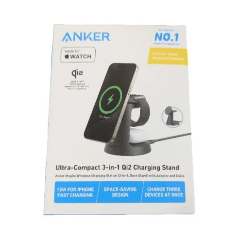 Qq4U Anker MagGo 3-in-1 Charging Station 15W Qi2 Magnetic Charger Used